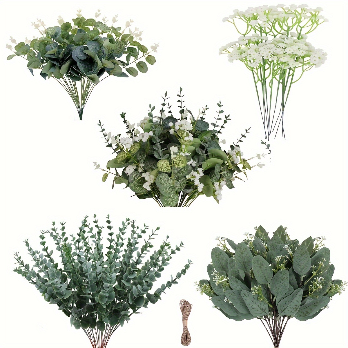 

50pcs Mixed Artificial Eucalyptus And Stems - Plastic Faux Silver Leaves For Diy Wedding Bouquets & Home Decor - Greenery Floral Arrangement Without Container