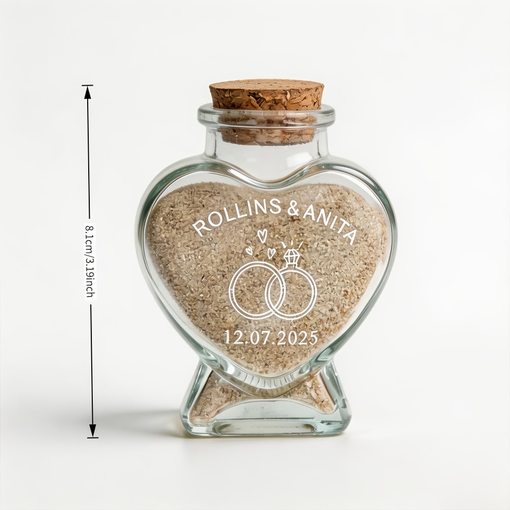 TEMU Custom Heart-shaped Honeymoon Keepsake Sand Vase, Honeymoon Fine Sand Storage Jar, Wedding Favor, Seaside Vacation Memory Storage Bottle,