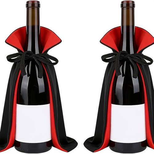2pcs halloween wine bottle covers knitted fabric vampire cape bottle decoration halloween party decorations home decor themed events black and red
