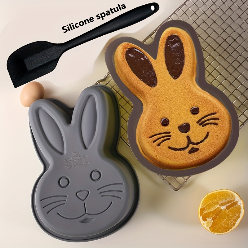 

1/2pcs Silicone Bunny Cake Mold Set, Easter Rabbit Shape Cake Pan With Spatula, Silicone Butter & Flour Scraper, Creative Oval Shaped Mold For Christmas, Halloween, Hanukkah, Thanksgiving