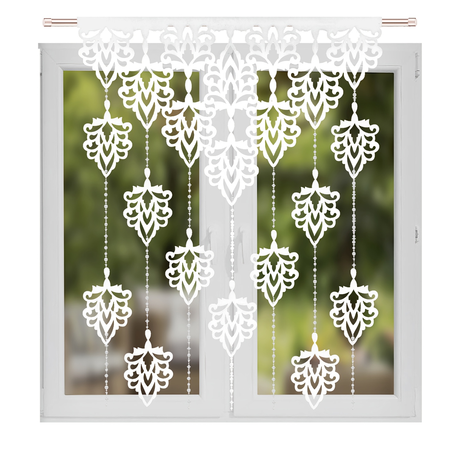 Image of Bohemian Chic Heart-shaped Sheer Curtain Panel - Machine Washable, Rod For Living Room Decor, Transparent Polyester Fabric, Perfect For