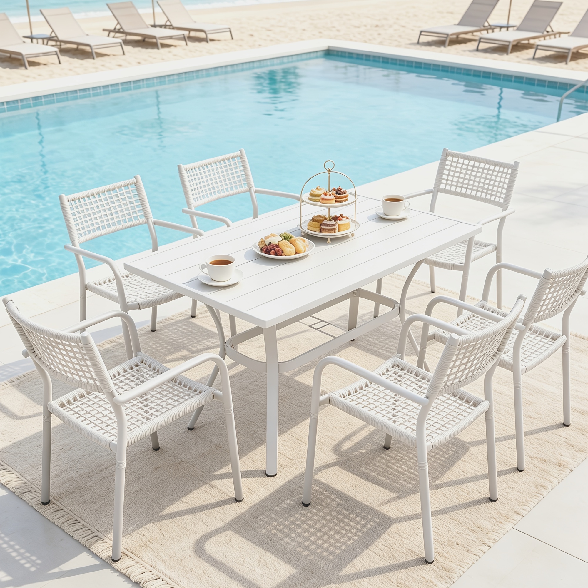 HARAISEDK Patio Dining Chairs Set Of 4/6 Stackable Ergonomic Rattan Armchairs All Weather Powder Coated Metal Frame Garden, Balcony, Poolside White/Gray