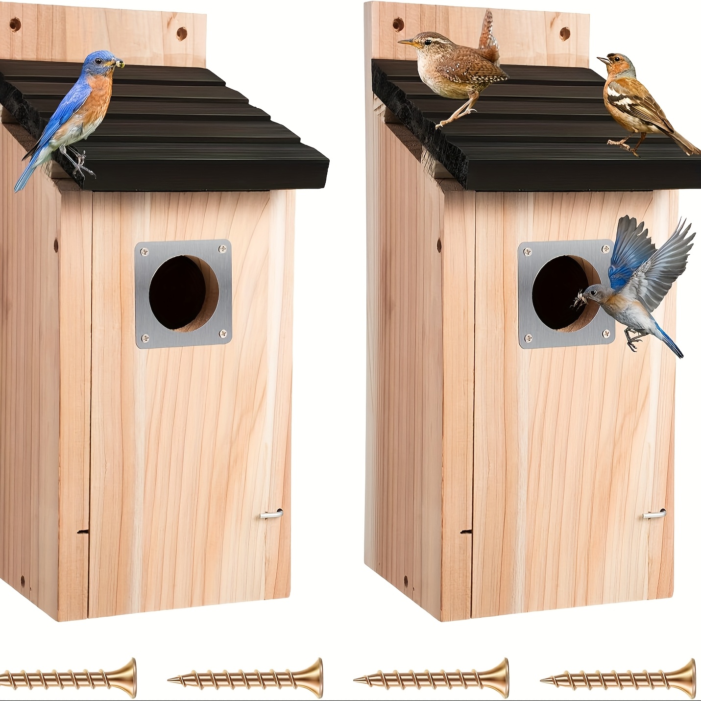TEMU Cedar Bluebird Box Houses For Outside, 1-1/2'' Entrance Hole Wooden Bird Houses With , Secure , , Air Vents For Bluebird Swallow(2 Pack)