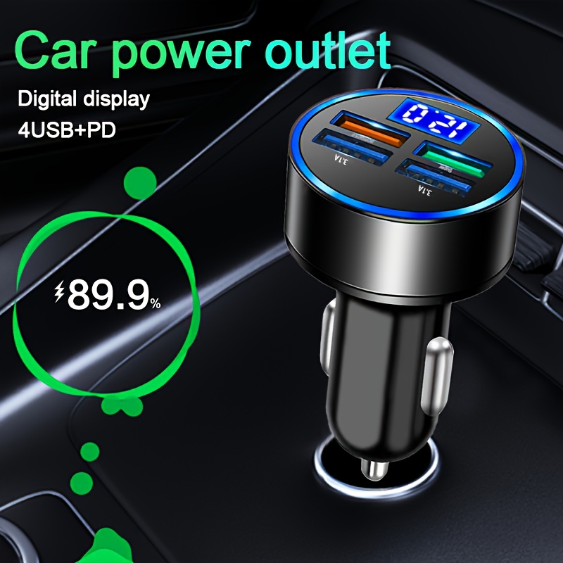 Car Charging Digital Display Multi-Port One Tow Five Fast Charging Charging 4USB + PD Fast Charging Car Charging Car Charging Transfer Interface, Without Battery