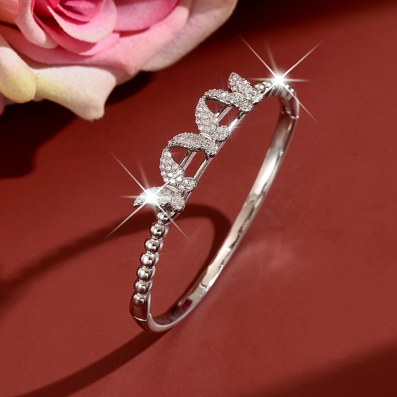 Women's Elegant Butterfly Rhinestone Bracelet, Romantic Accessory