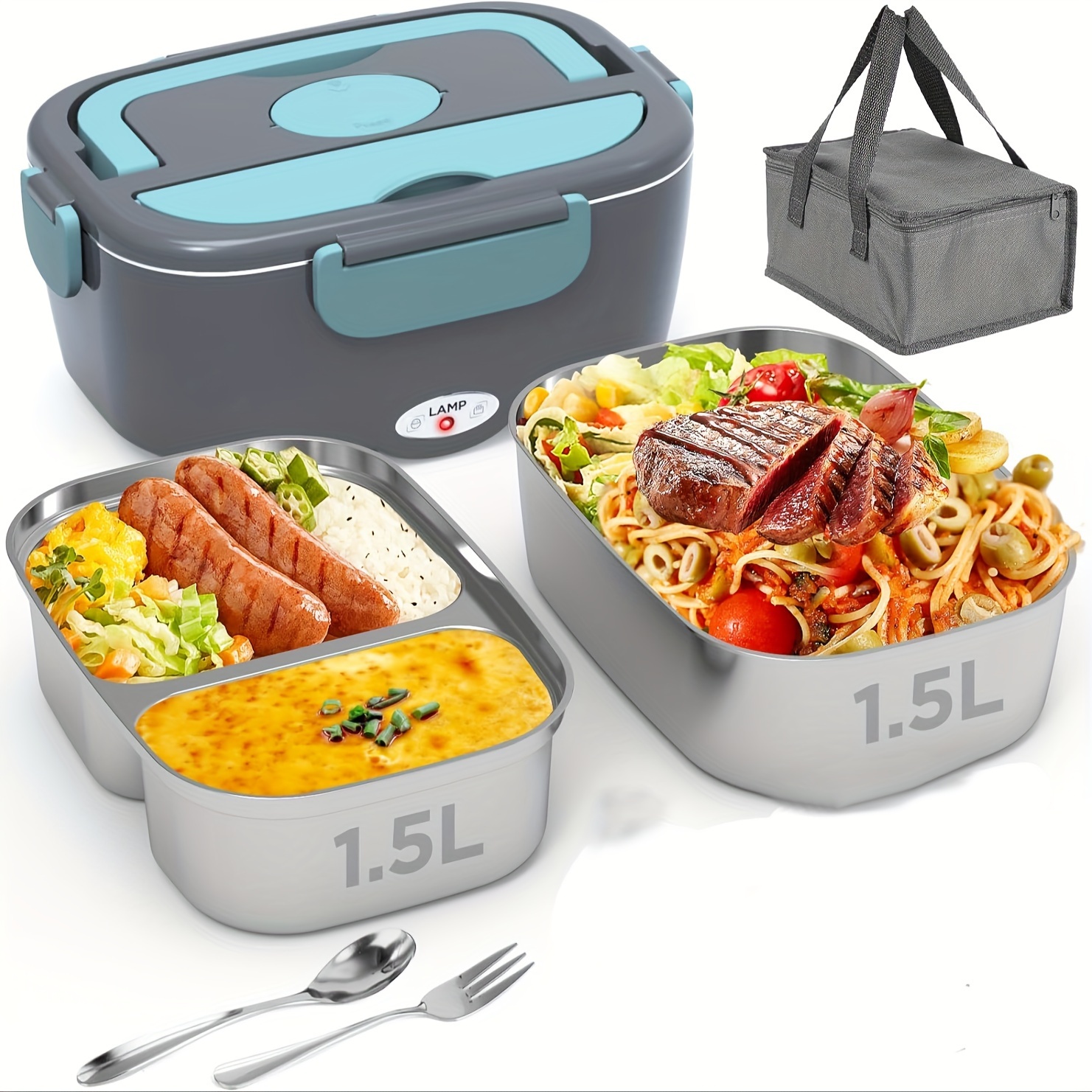 

Electric Lunch Boxwith 304 Stainless Steel, 80 W Fast Heating Portable Food Warmers For Car With Stainless Steel Containers 1.5 Liters Heated Lunch Box Self Heating Food Heater For Work