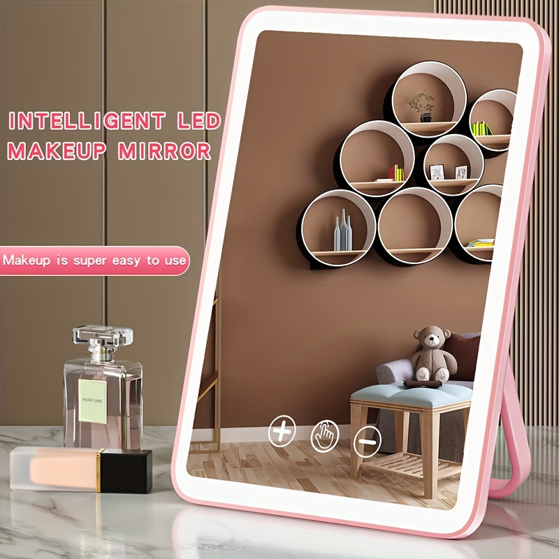 

1 Pcs Led Desktop Makeup Mirror With 3 Color Stepless Dimming, Square Touch Control Foldable Travel Portable Lighted Cosmetic Vanity Mirror For Women, Great For Detailed Makeup & Skin Care