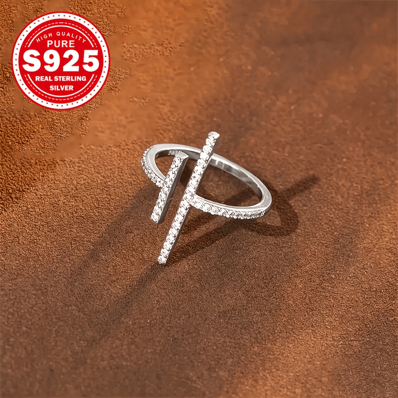 Women's S925 Silvery Geometric Open Ring with Irregular Lines