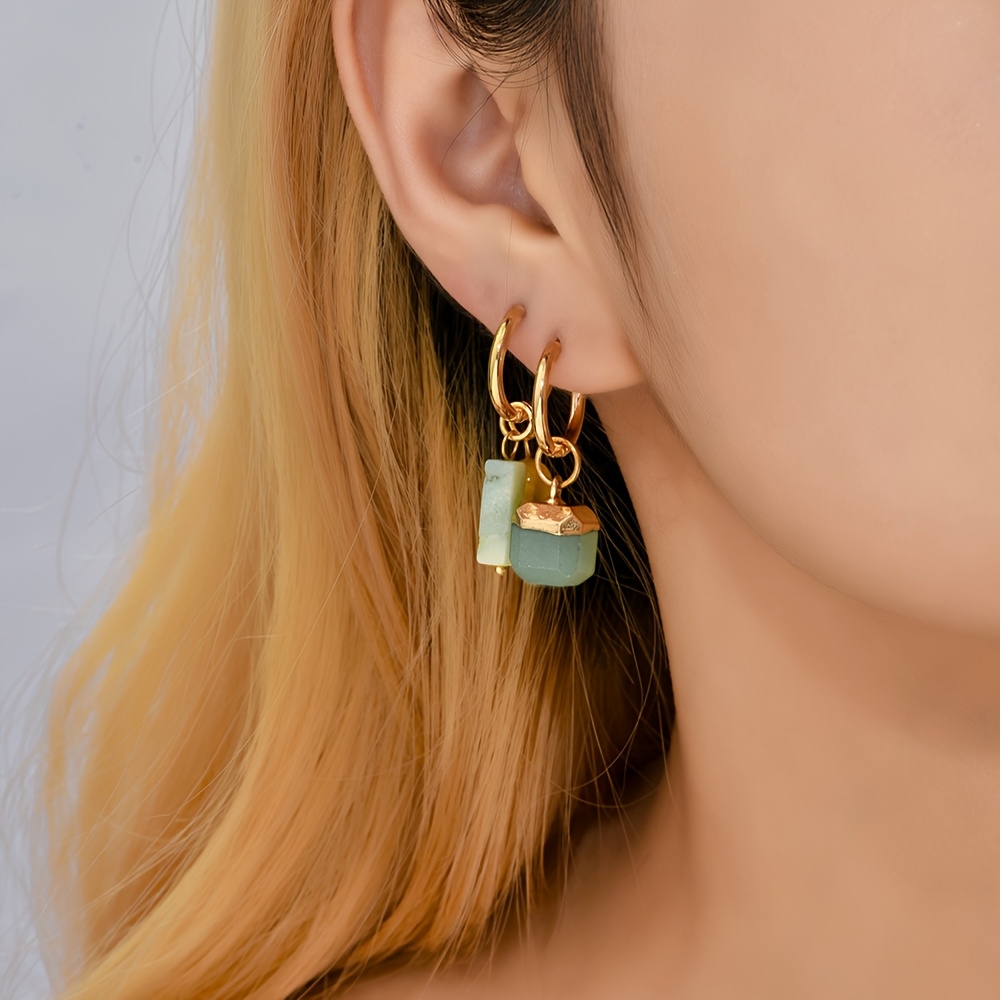 TEMU 1 Paire de boucles d'oreilles asymétriques géométriques en acier inoxydable avec naturelle, détachables pour les vacances