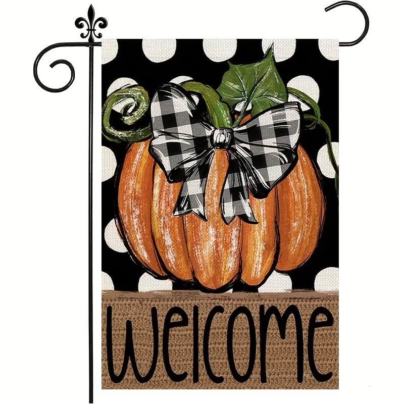 

Fall Garden Flag Double Sided Polyester - Burlap Polka Dots Bow Pumpkin Design For Autumn Yard Decoration 12x18 Inch