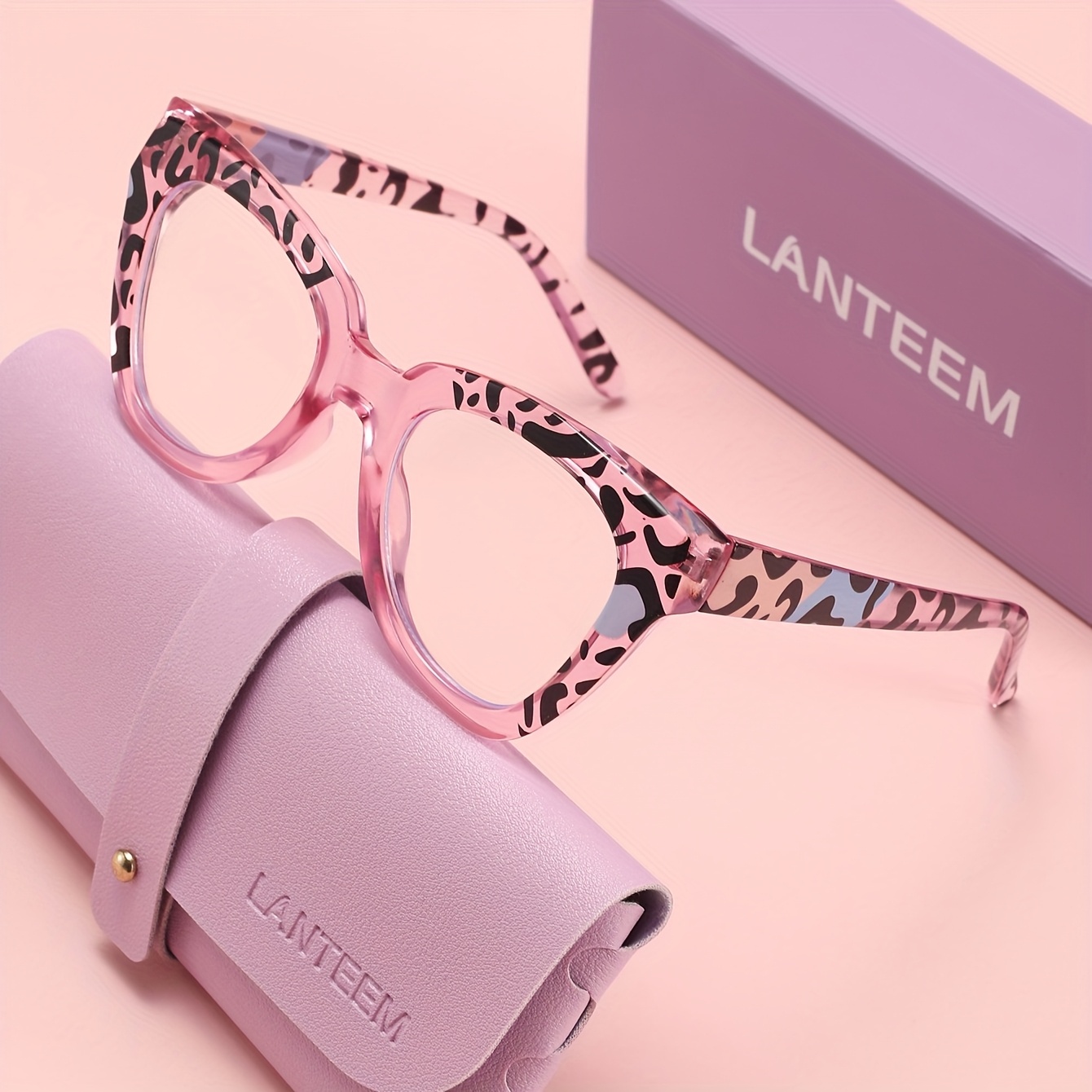 TEMU LANTEEM (Étui de lunettes et boîte extérieure gratuits) 1 paire de lunettes de mode géométriques irrégulières avec décoration imprimée, lunettes