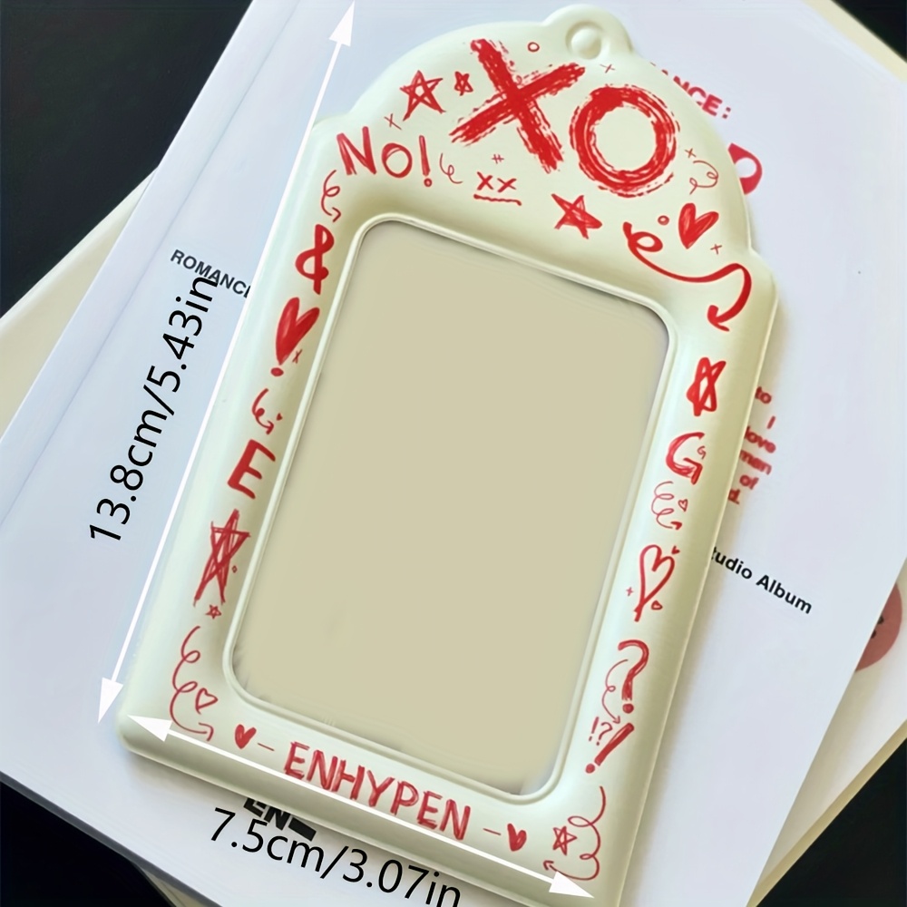 

1pc -inspired Korean Xo Card Holder - Pvc Leather, 3-inch Polaroid & Card Storage Pendant With Doodle Design, Collectors