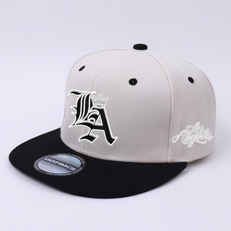 TEMU Gorra Snapback con Logo Crown LA para Hombre Mujer, Negra Blanca Visera Ajustable Hip Hop Béisbol Streetwear
