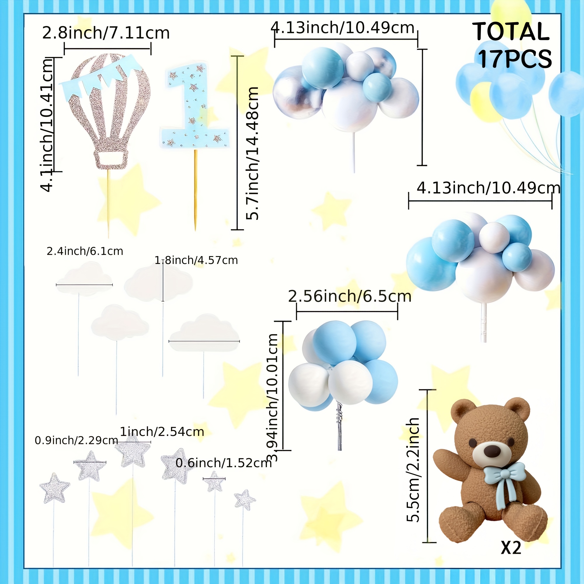 Laventy 17pcs Luxury Blue Bear Cake Decoration Teddy Bear Cake Decoration Gender Reveal Party Cake Decoration Teddy Bear Birthday Party Supplies Teddy Bear Birthday Decoration,halloween,christmas