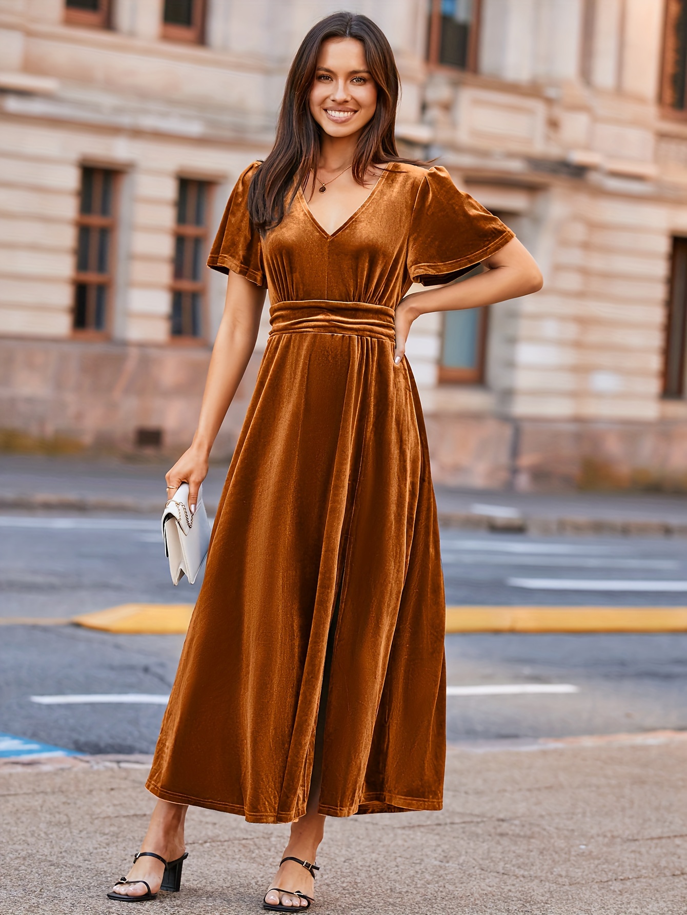 white christmas dresses Velvet Bow Bubble Mini Dress Espresso / S main image 0