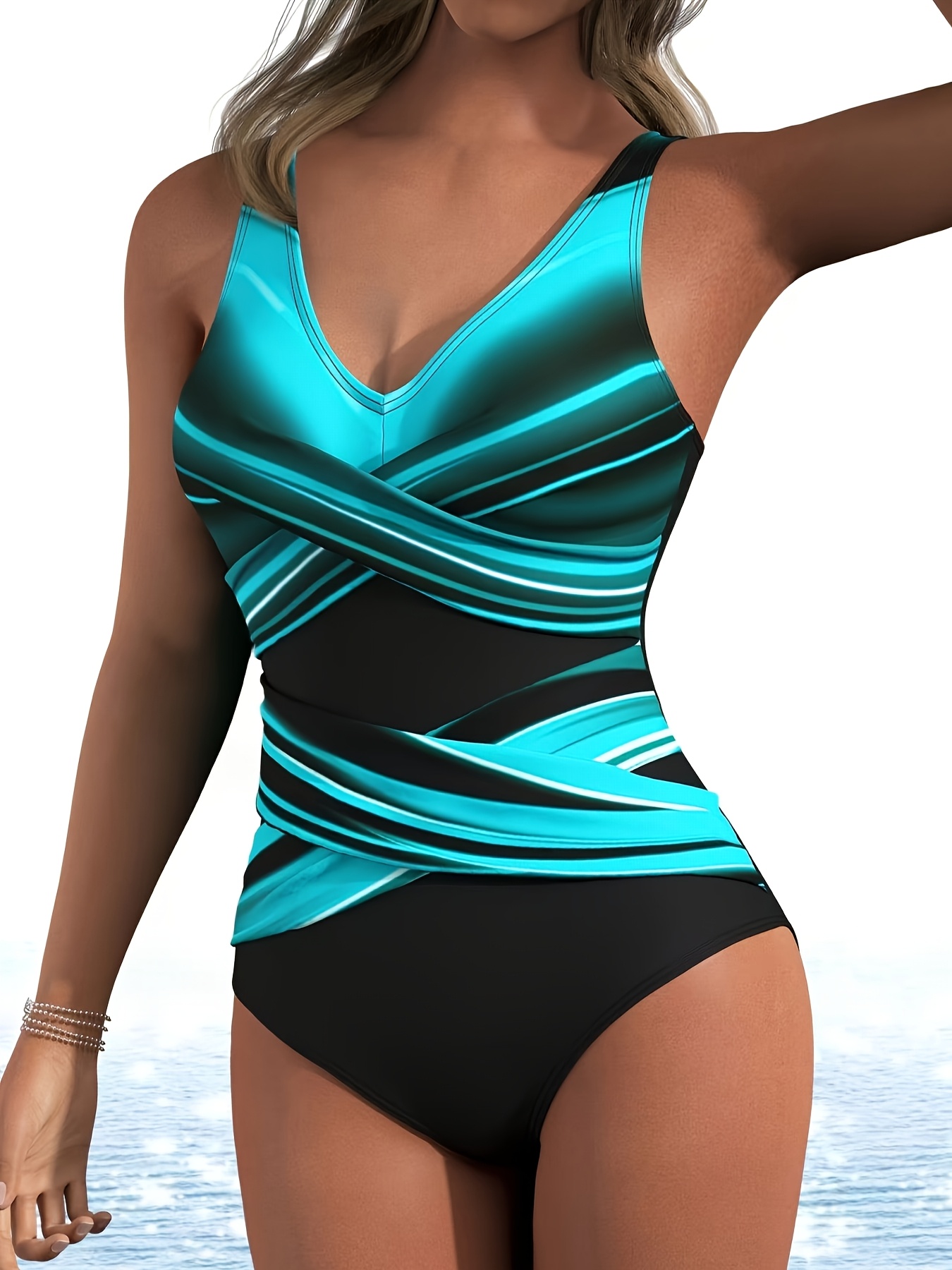 womens large size ombre printed   swimsuit