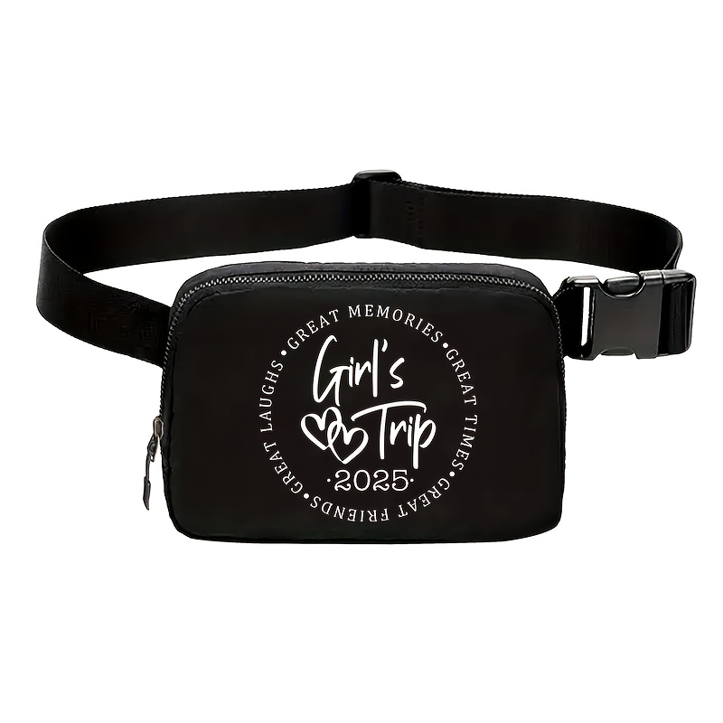 Image of [vmi] Fashionable Black Outdoor Casual Waist Bag, Trip Printed Adjustable Shoulder Strap Chest Bag, Mini Crossbody Bag, Phone Bag