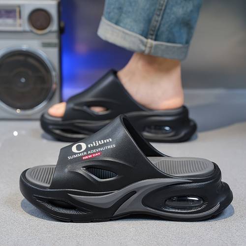 summer unisex slippers thick soled air cushion height increasing fashionable casual sandals suitable for indoor and outdoor activities one strap slides