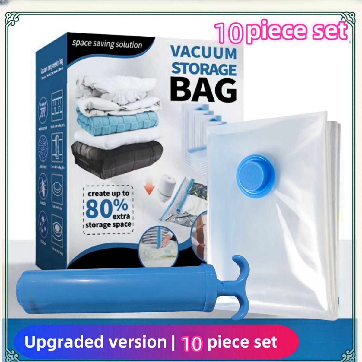 

10pcs Vacuum Storage Bag Set - Space Saver Bags For Clothes, Quilts & Blankets - Plastic, Zip Closure, No Electricity Needed