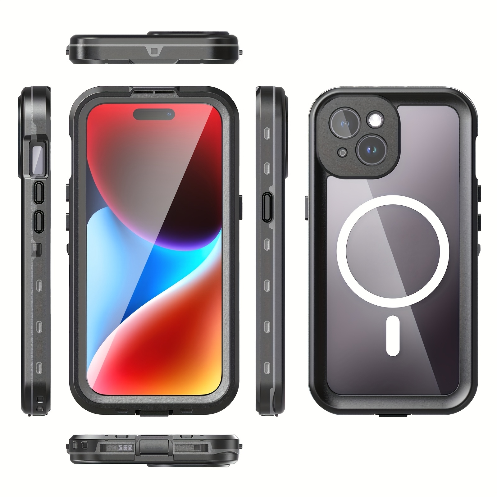 TEMU Coque de téléphone - Coque IP68 Compatible pour Iphone 13 14 15 Pro Max Antichoc Robuste avec Chargement Magnétique Couverture 360 Extérieure