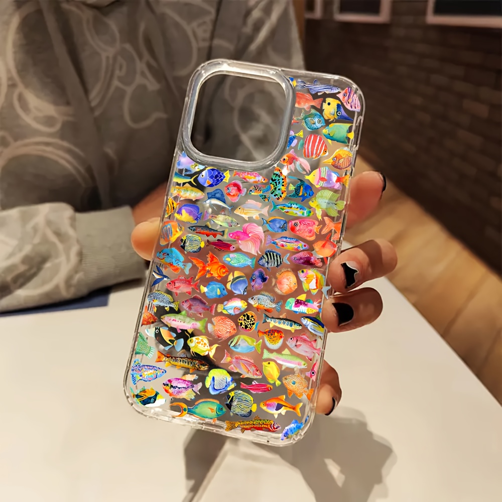 TEMU Phone Case - Colorful Fish Ocean Aesthetic Transparent Phone Case, Fully Wrapped Tpu Phone Case For Iphone 11/12/13/14/15/16, Suitable For Men