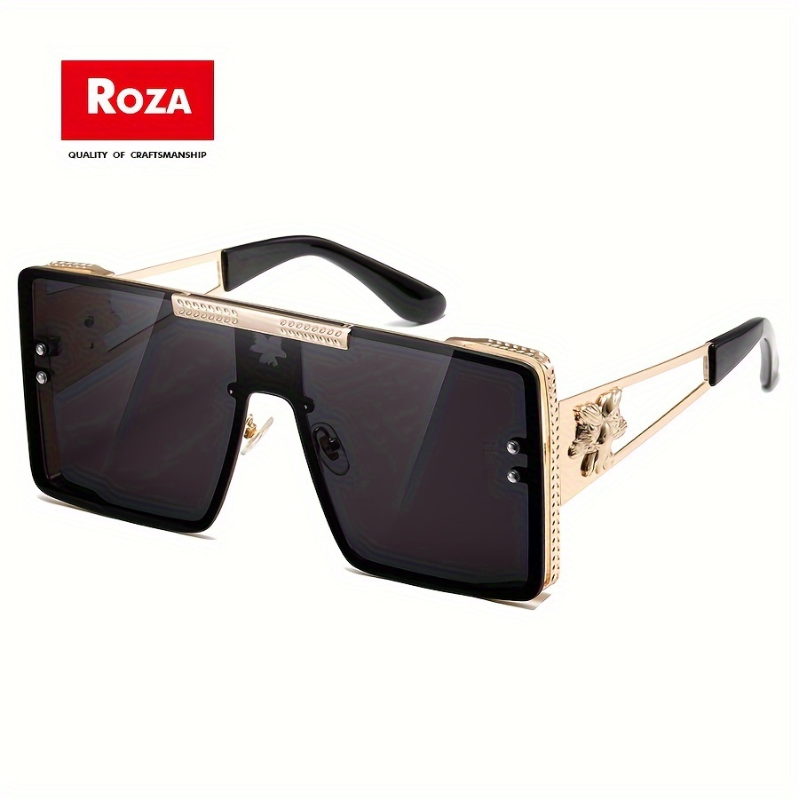 

Roza Oversized Men' Glasses With Anti-reflective Pc Lenses - Stylish Golden & Black Metal Frame, Includes Leather Case - Casual Wear &