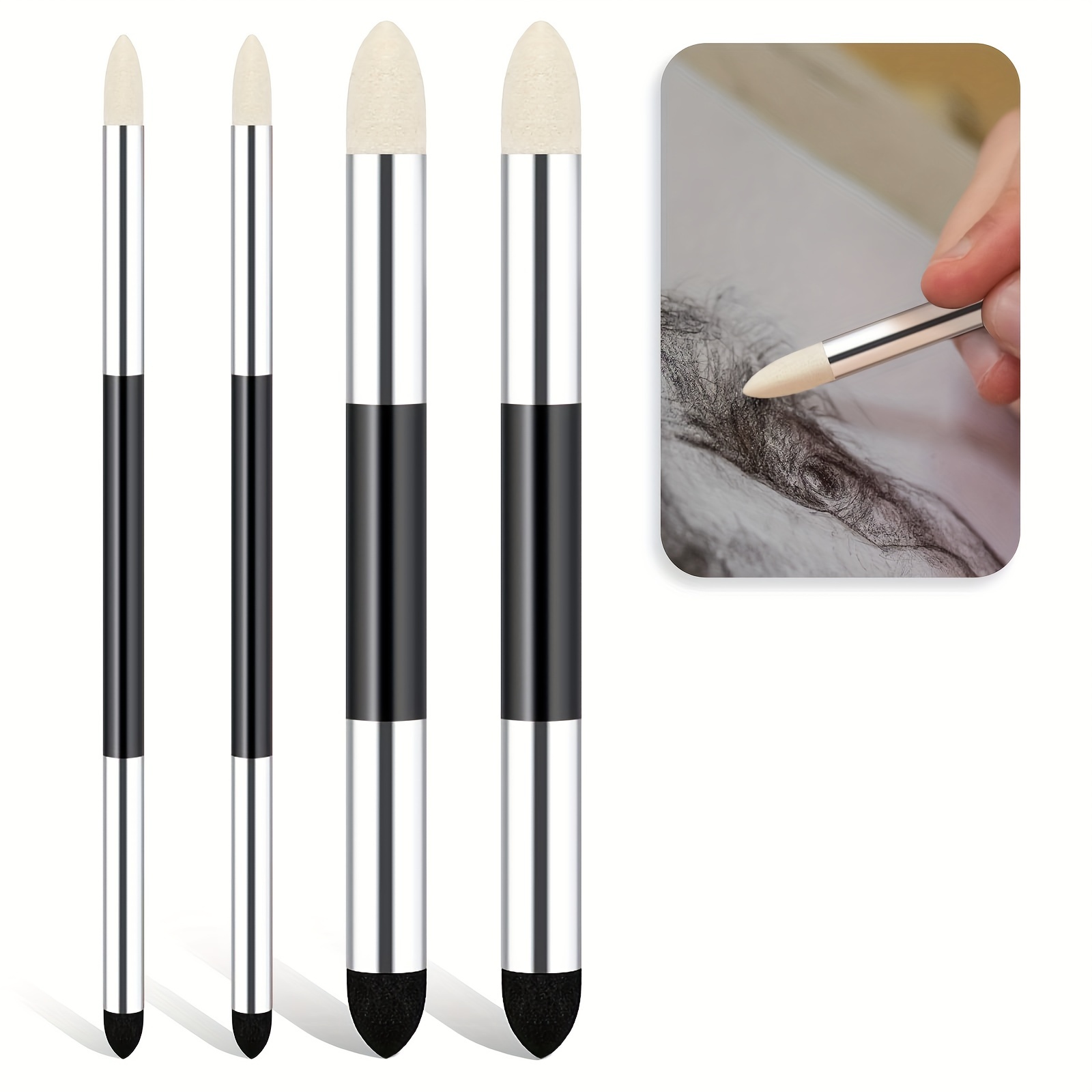 

4pcs Dual-headed Sketch Blending Pens - Round Foam Paintbrushes With Sponge And Felt Tips For Artists, Reusable And Washable Drawing Tools For School And Professional Use