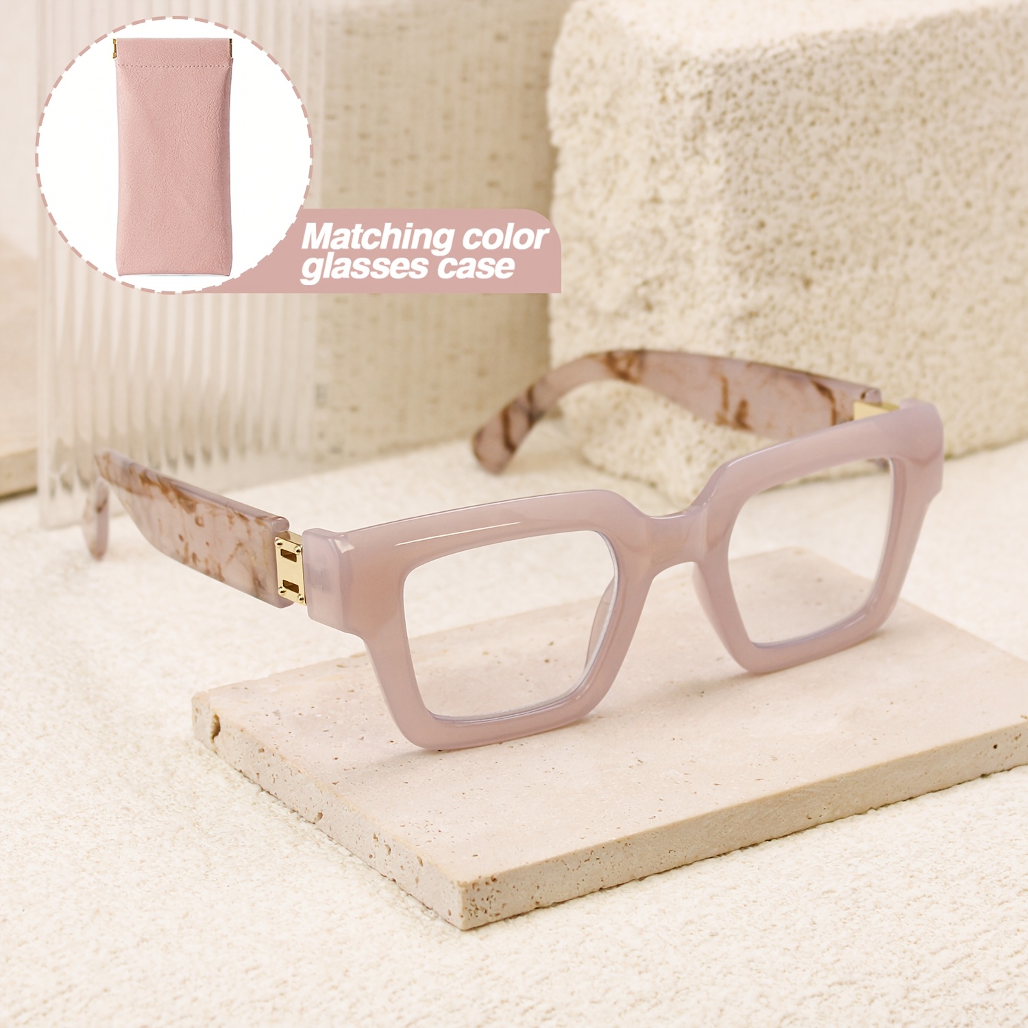 Fashionable Rectangular Women's Reading Glasses with Magnetic Case