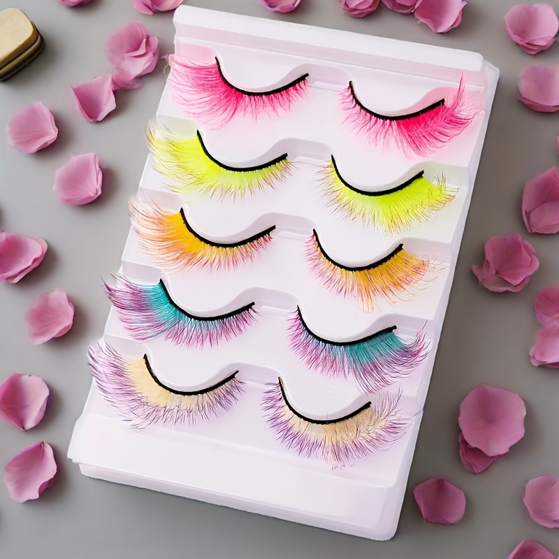 Image of 5 Pairs Of Colorful Cat-eye False Eyelashes, Fox-eye Lashes, 3d Cashmere For , Comfortable, And Fluffy Look, Suitable For Halloween, Christmas, Thanksgiving Parties, And Festive Makeup Tools