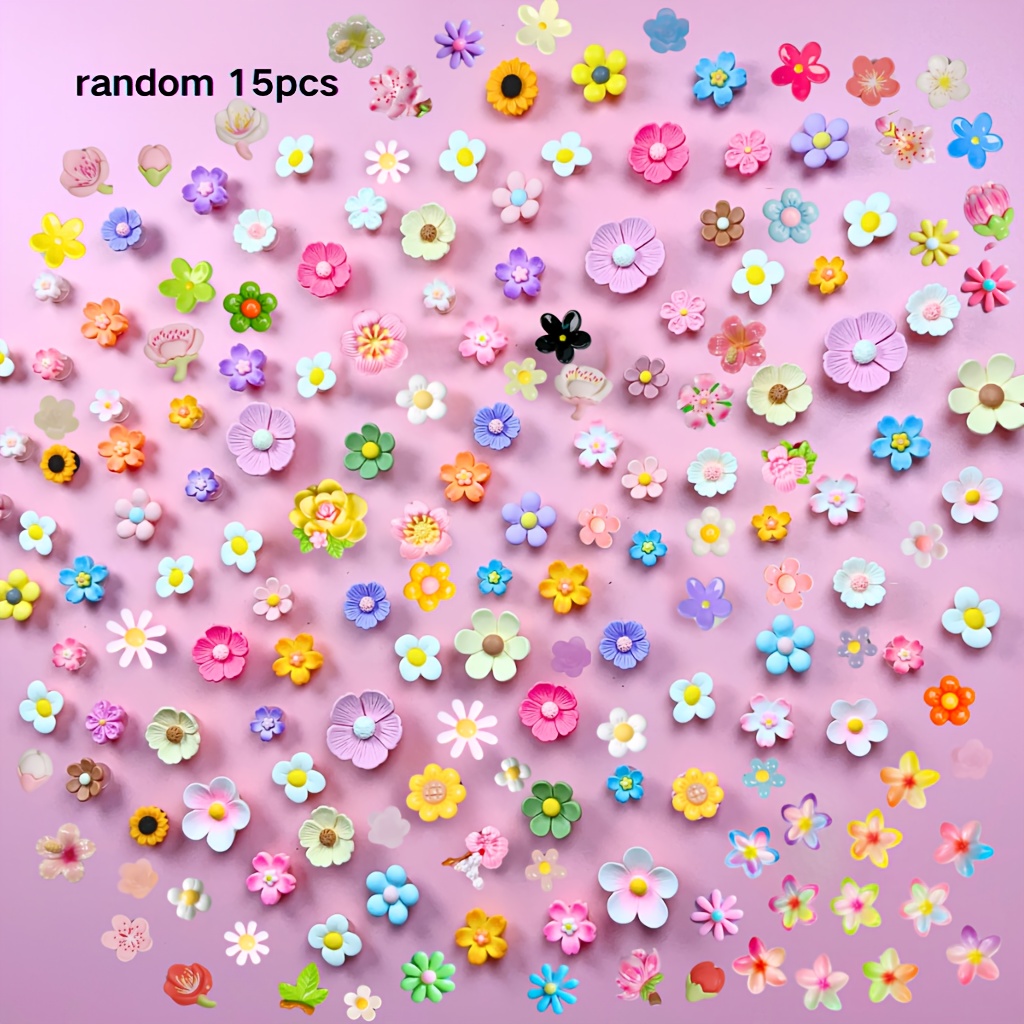 Image of 15pcs Colorful 3d Flower Daisy 5-petal Flowers Beautiful Cute All-match Shoelace Charms Shoe Decoration Flower Set Random Mixed