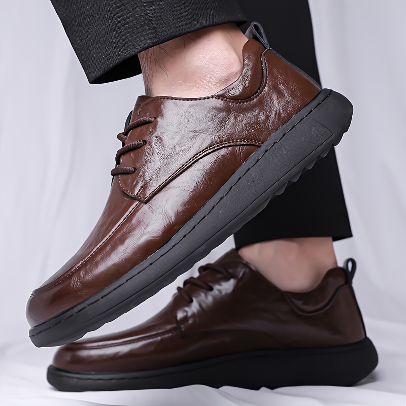 mens classic loafers brown slip shoes black sole round 