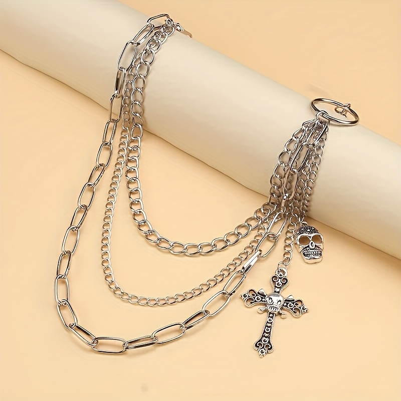 Image of 1 Gothic Skull Cross Trousers Chain Belt Dark Style Party & Unlimited Style For Men And Women