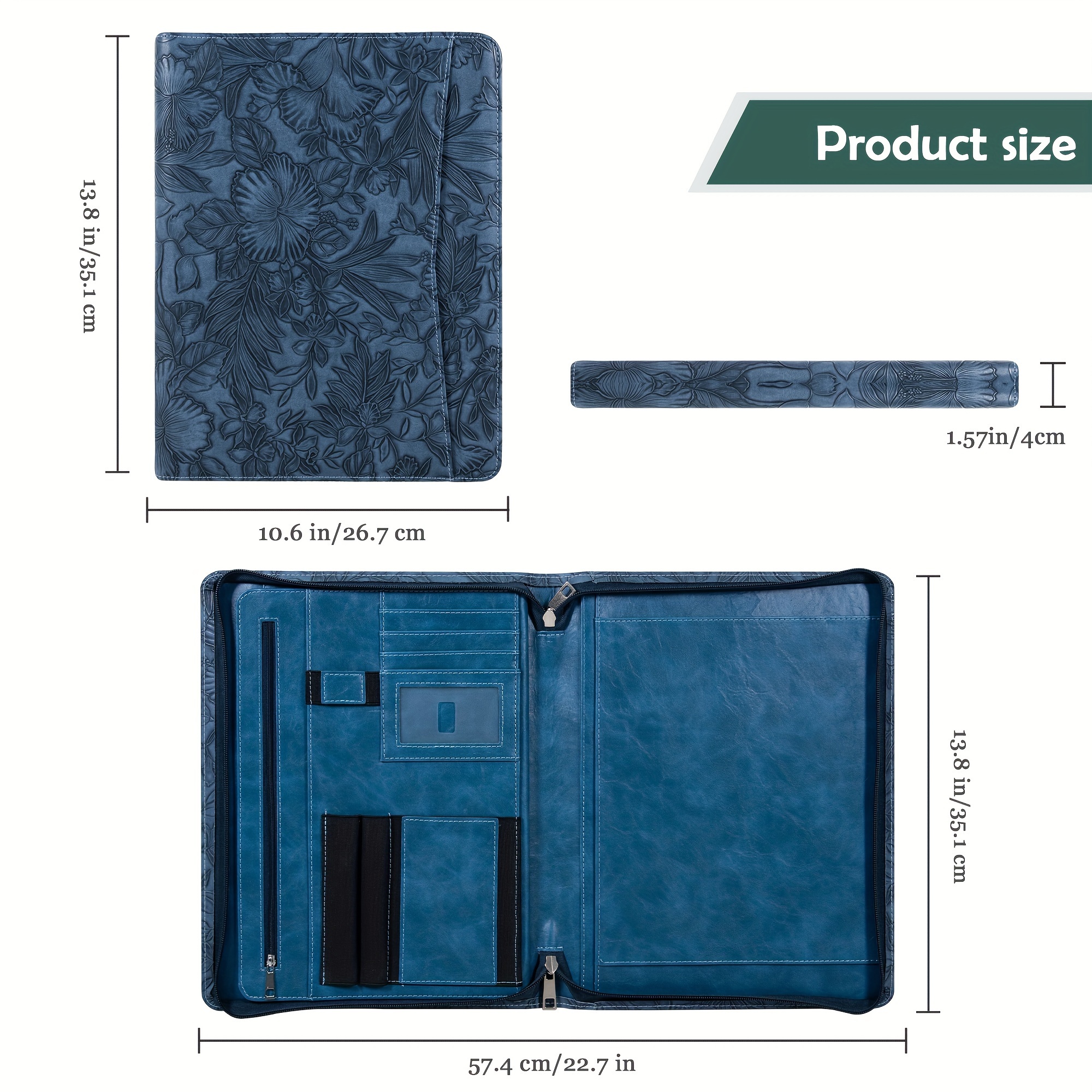 Zippered Portfolio, Business Padfolio, Leather Pocket Folder Organizer, Zippered Work Folder, Leather Portfolio With Handles - UK