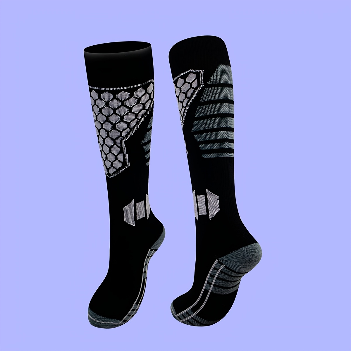 TEMU 1 Pair Of Men's And Women's Winter Warm Snowboard Socks, Outdoor Sports Hiking Buffer Thick Towel Socks, Geometric Pattern, For Men And Women