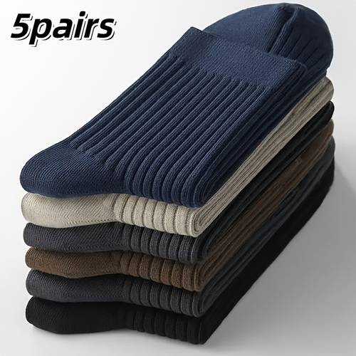pack of 5 pairs mens solid color calf socks breathable and sweat absorbent suitable for for business and sports wear