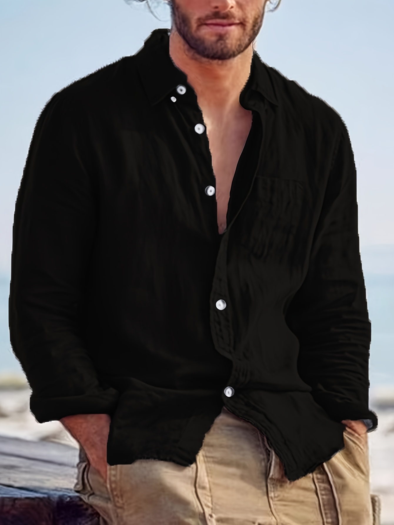 black dress shirt with khakis Vintage & Black Men's Long Sleeve Bold Plaid Shirt - Black khaki
