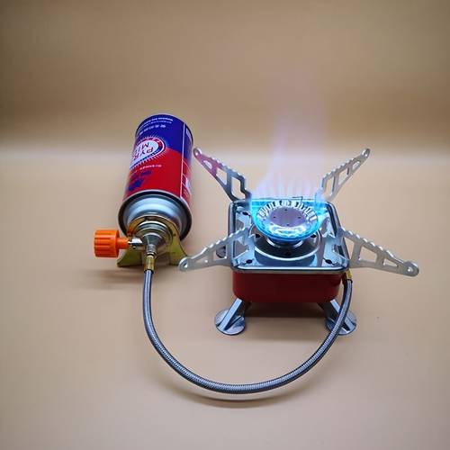 mini square stove with a compact stainless steel portable folding stove lightweight windproof adjustable flame suitable for camping hiking picnicking and outdoor cooking using gas cylinders outdoor activities
