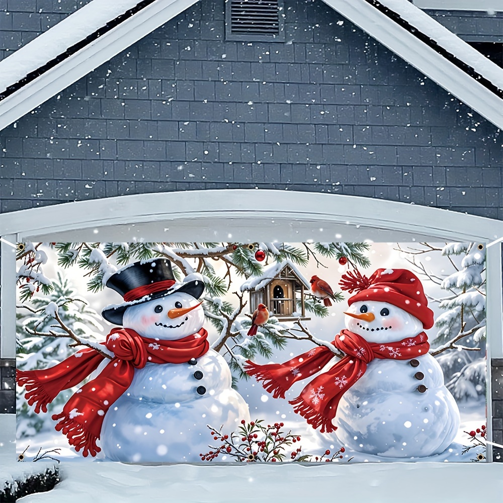 

Christmas Cheer Garage Banner - Polyester, Snowy Snowman & , Winter Celebrations & Home Decor, 71x157 Inches, Best For Christmas