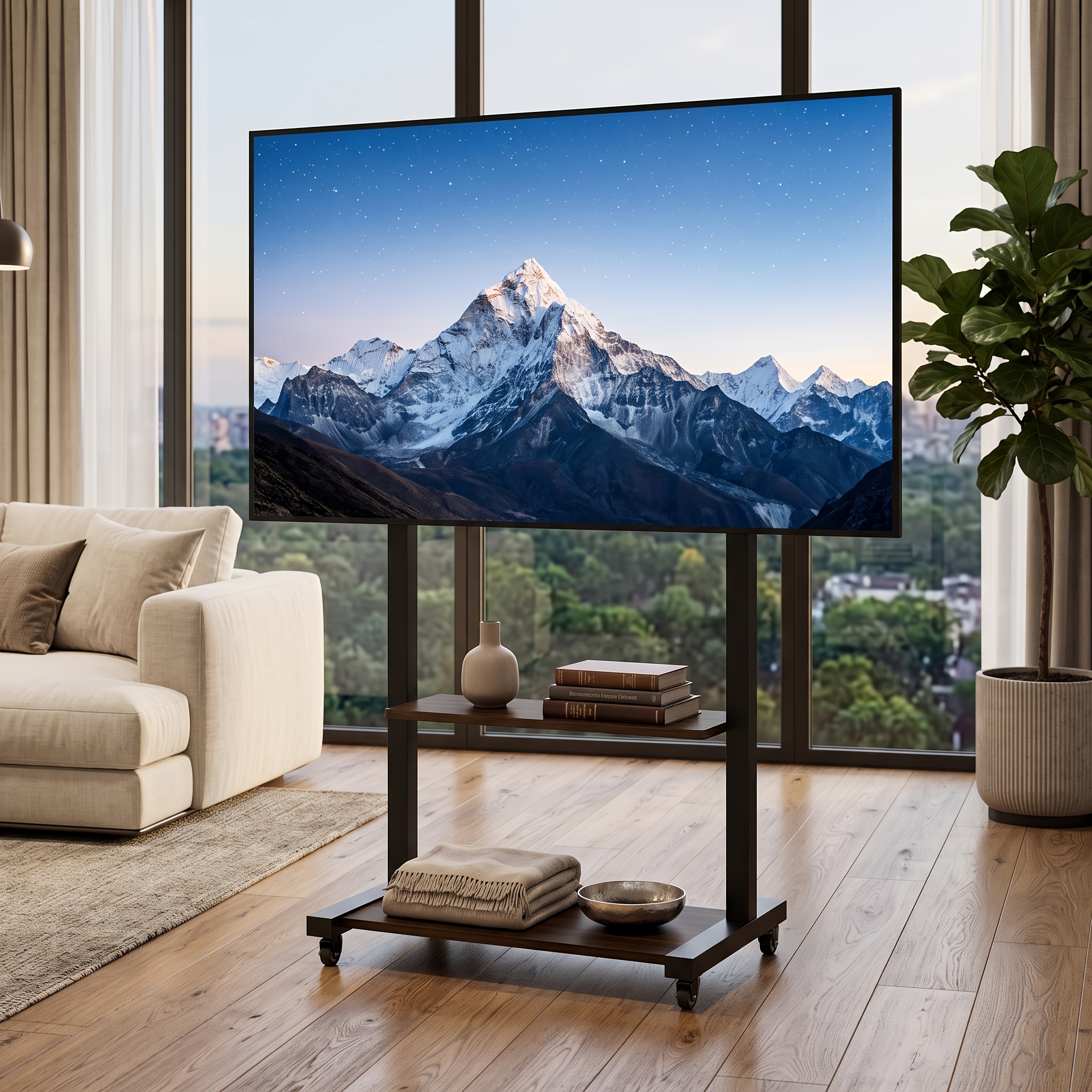 TEMU Soporte de suelo rodante industrial para TV de 1 pieza con estantes para televisores de 40 pulgadas, carrito móvil para TV con ruedas y altura