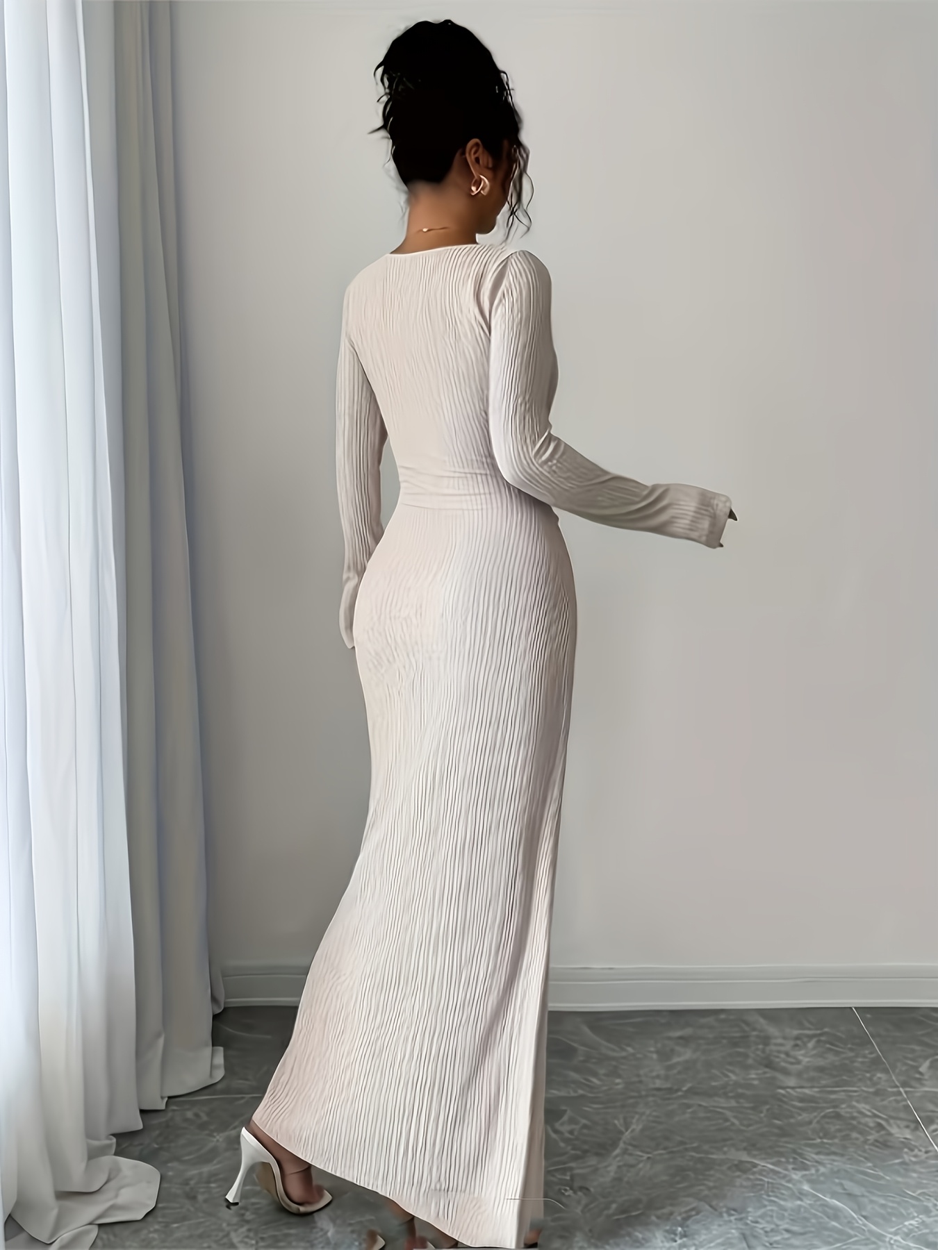 plus size fashionable womens solid color twisted long dress