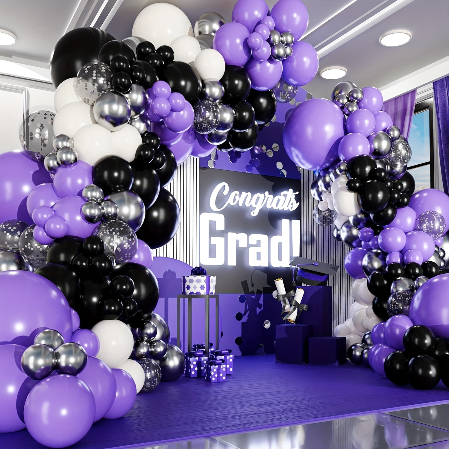 

Purple And Black White Balloons Garland & Arch Kit, 100pcs Small And Large White Purple And Black Balloons – Party Decorations For Graduations, Birthdays, Retirement, Wednesday Party Decorations