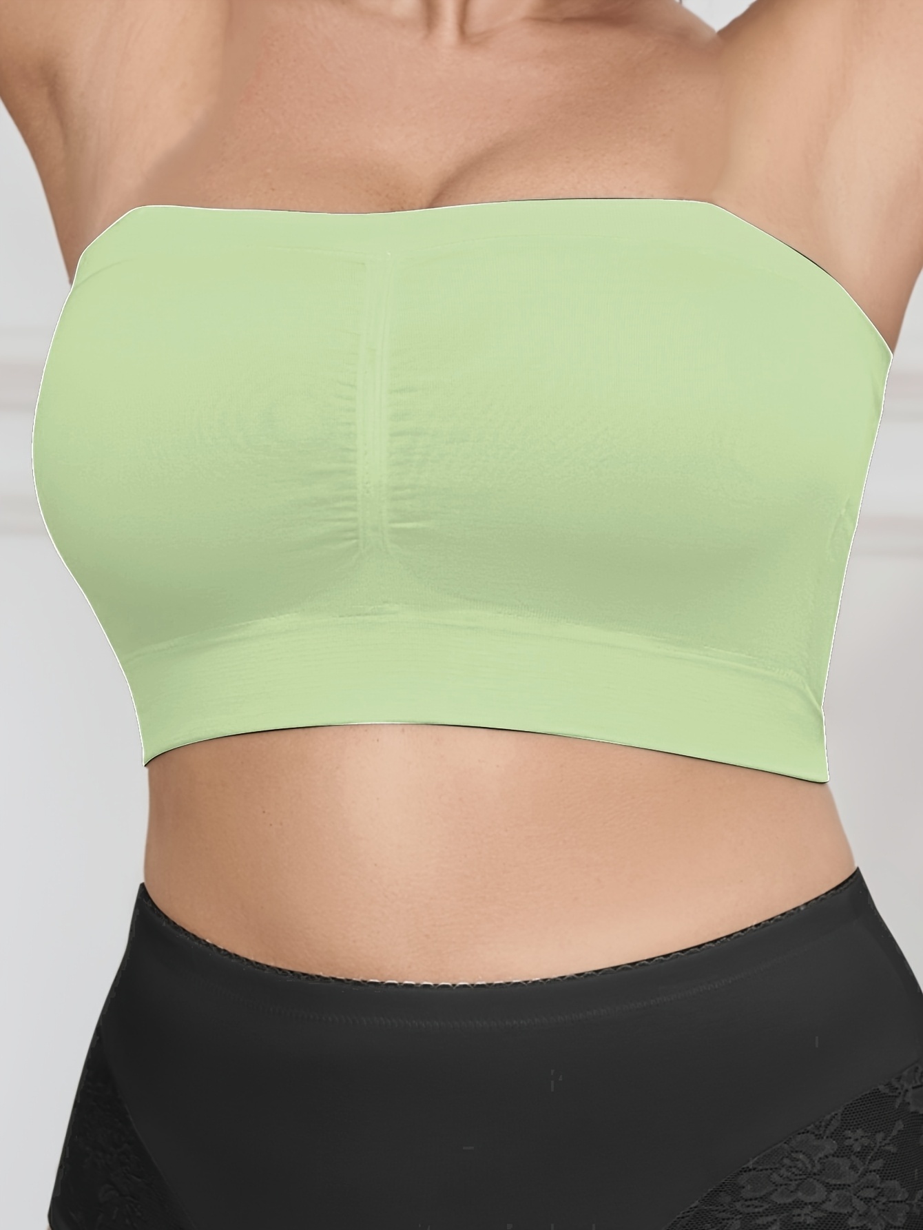 Women'S Seamless Wireless Sports Bra - Breathable, Comfortable, No-Pad Shoulderless Bandeau with Crinkled Chest Plateau, Solid Color, Medium Stretch Fabric for Casual and Everyday Wear, Everyday Wear Bra|Wirefree Bandeau|Breathable Fabric, Seamless Bralette