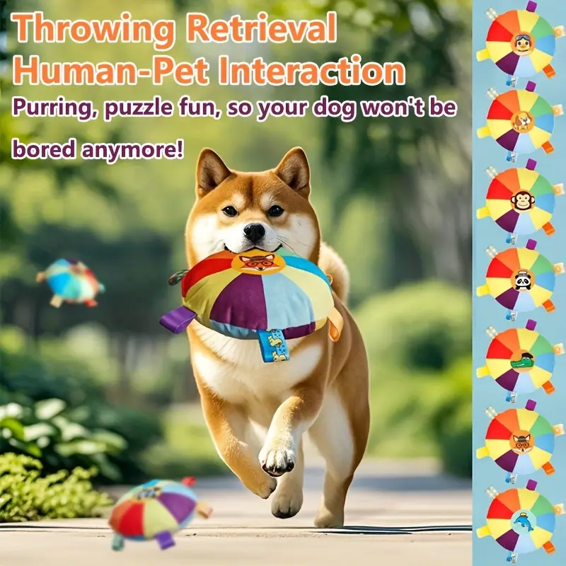 7pcs durable rainbow flannel dog toys with interactive chew resistant flying disc for teething puppies border collie stimulation colorful webbing design to prevent destructive behavior tire energy interactive dog toy details 0