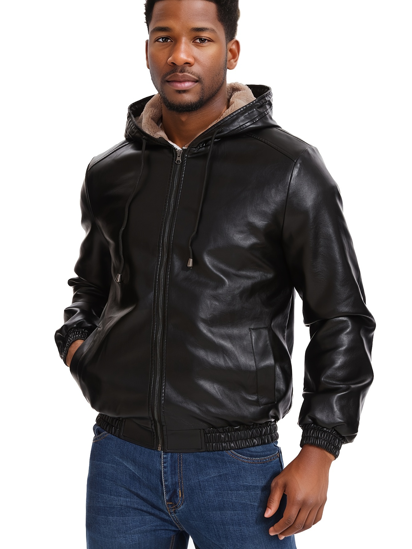 Capucha Chaqueta Cuero Invierno Hombre Chaqueta Con Capucha De