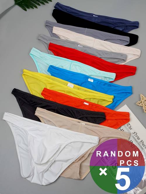 5 pairs of random multi color mens lightweight and breathable underpants comfortable and close fitting solid color quick drying mens underpants mens u shaped elastic underpants
