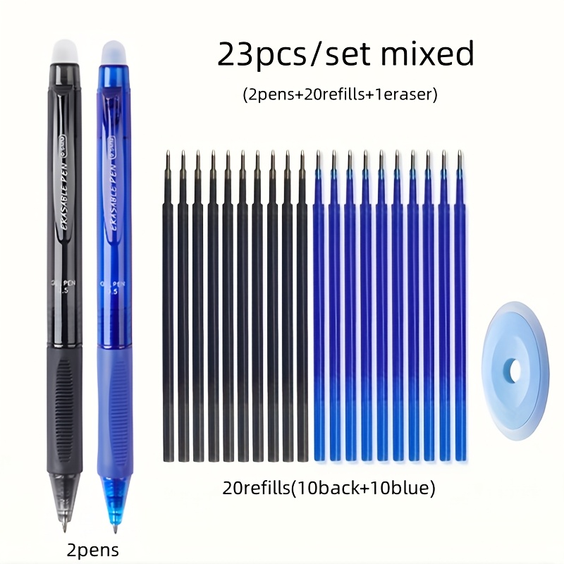 TEMU 23pcs/set Creative Large Capacity Press Erasable Gel Pens Set 0.5mm Black/blue Washable Handle Erasable Refills For Office Painting Writing