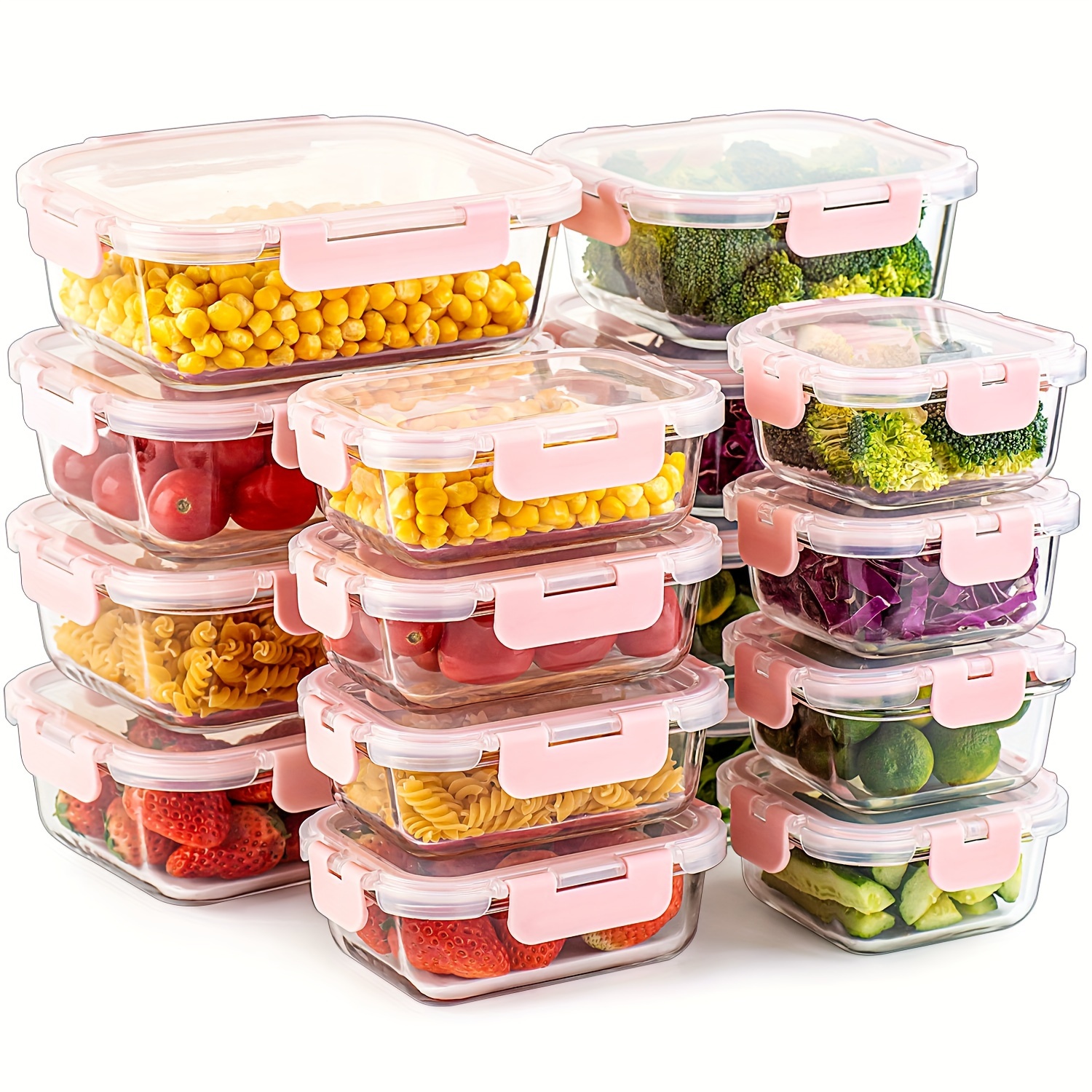 

32pcs Airtight Glass Food Storage Set - Leak-proof, Bpa-free Containers & For Meal Prep, Microwave/oven/freezer Safe, 16 Containers, Dishwasher Safe Food & Dish Transport-bus Tubs