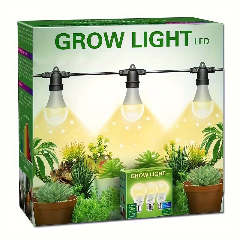 

3pcs A80 Led Full Grow Lights With 3 Bulbs - E26 Flat String For Indoor & Outdoor Plants, Greenhouses, Gardens, - 110v-130v Us Plug