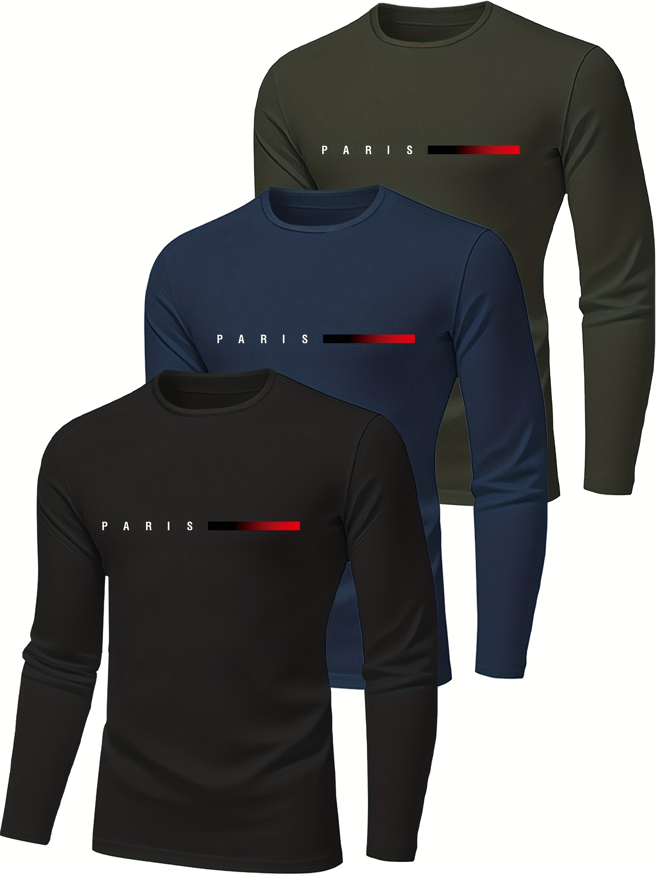 3 pack mens long sleeve t shirts breathable and quick drying crew neck medium stretch printed regular fit ideal for gym workouts morning runs outdoor activities comfortable everyday wear