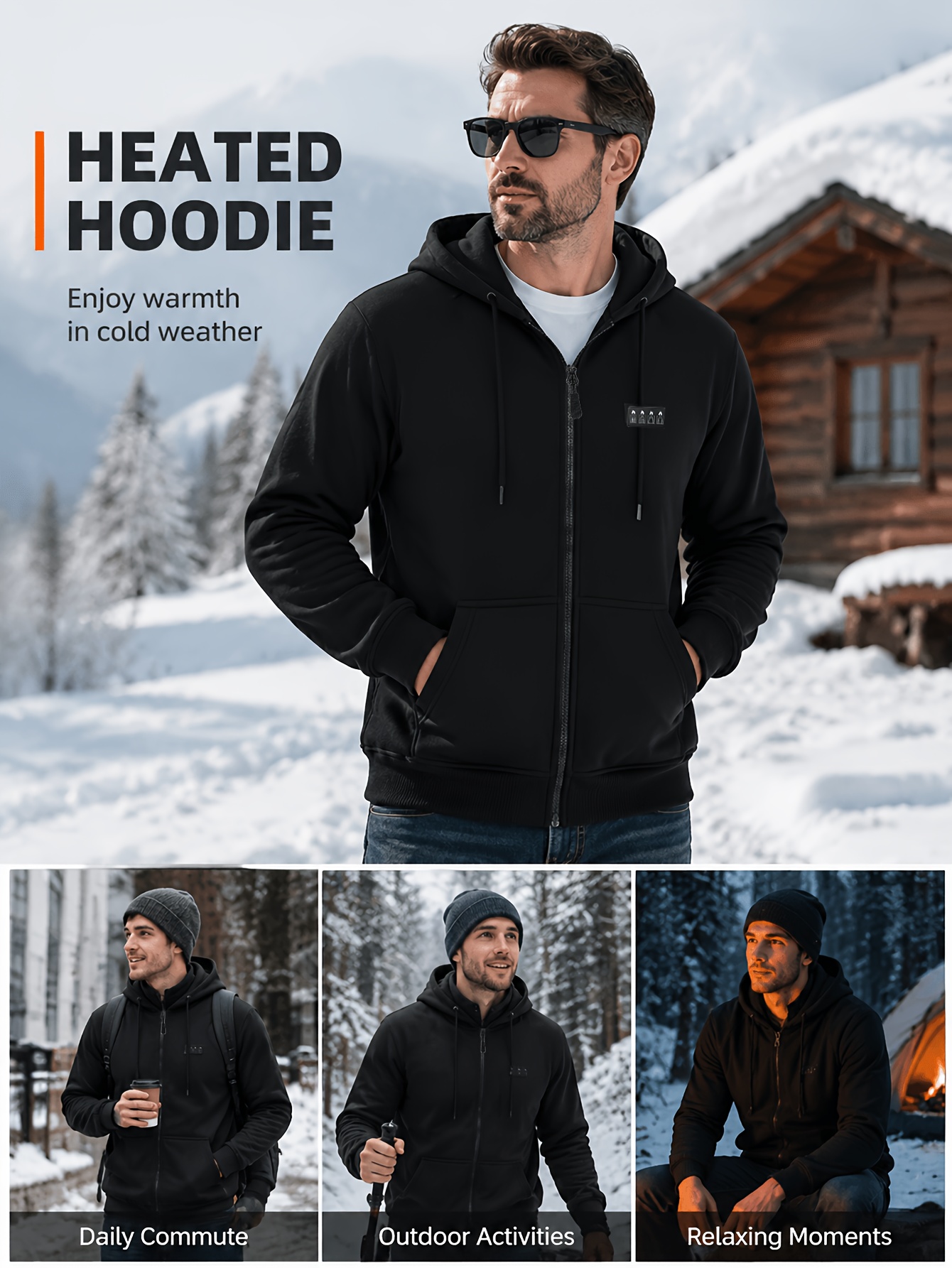Men's Heated Jacket Vest, Long Sleeve Hooded Jacket
